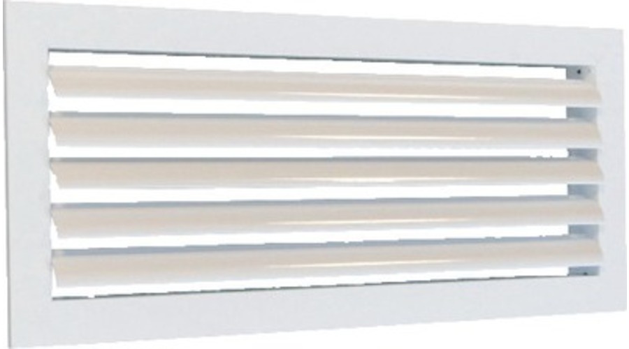GRILLE SOUFFLAGE AILETTES COURBES 300X150 300m3/h ALU BLANC